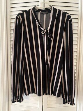 Adrianna Papell Top Womens Sz L Multicolor Striped Casual Career Keyhole Shirt